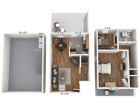 Floor plan for 1 bed, 1 bath, 700 sqft